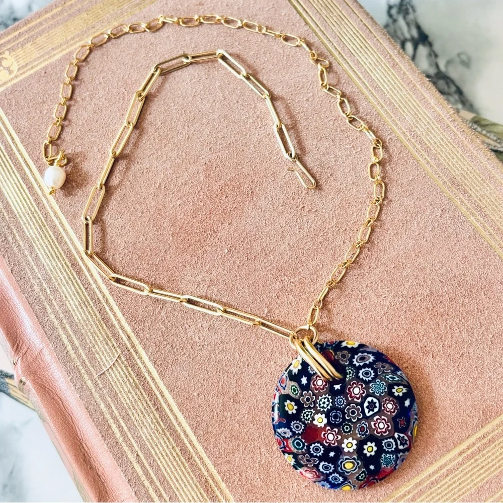 New Brinker + Eliza Blue Millefiori Necklace - Picture 3 of 4
